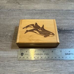 Vintage Orca Engraved Wooden Jewelry Box